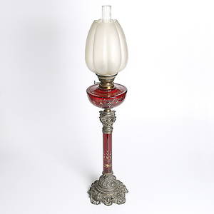 FOTOGENLAMPA, glas, samt metall, rokokostil, slipad dekor, 1800-tal.