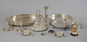 Parti silver samt nysilver samt Fickur Omega, silvervikt ca 109 gram
