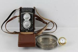 KAMERA, Rolleicord, flaskställ, nysilver, samt bordsur, Blue Ron