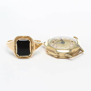 ARMBANDSUR boett 14k guld samt RING 18k guld, 1900-tal.