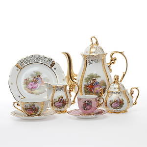 KAFFESERVIS, Schlottenhof, samt MOCCAKOPPAR, 27 12 delar, porslin, 1900-tal.