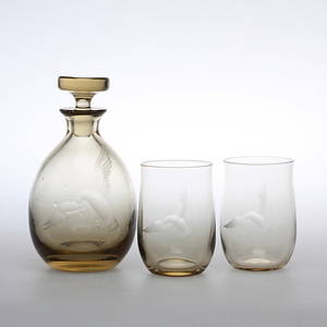 KARAFF med GLAS, 7 delar, glas, 1900-talets första hälft.