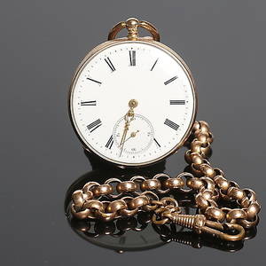 FICKUR, 14k guld, nyckeldragare, Oscar II Ancre. 1800-talet andra halva.