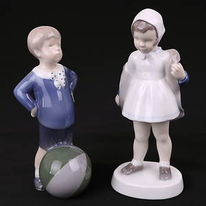 FIGURINER, 2 st, pojke, flicka, Bing Gröndahl, Royal Copenhagen.
