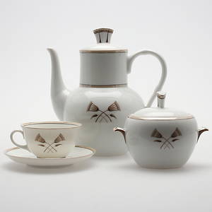 KAFFESERVIS, porslin, Lidköping, Lotus, märkt ALP.