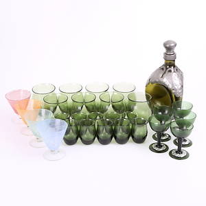 KARAFF med 5 glas SERVIS 18 delar 4 GLAS randdekor.