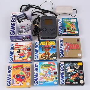 SPELKONSOL, spel och tillbehör, 10 delar, Gameboy, Nintento.