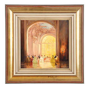 PETER OTTO HEIM. Scene in Nymphenburg. Galante Damengesellschaft im Saal.