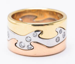 Georg Jensen, Fusions ringe, 18 kt. guld, rosa guld og hvidguld, vidguld med brillanter