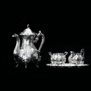 KAFFESERVIS, 4 delar, silver, Gewe, 1973, total vikt tillsammans ca 1415 gram.