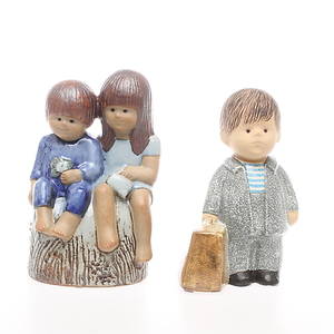FIGURINER, 2 st, stengods, Syskon, Lasse, Lisa Larson, Gustavsberg.