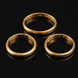 RINGAR, 3 st. 23k guld, Wedins Guld Silversmide Ab, Falköping, 1946.