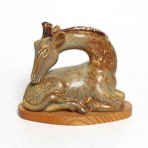 FIGURIN, stengods, giraff, Gunnar Nylund, Rörstrand, signerad. 1900-tal.