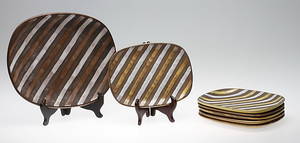 FAT samt ASSIETTER, 7 delar, keramik, Spiral, Ingrid Atterberg, Upsala-Ekeby.