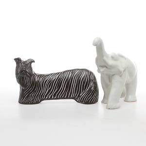 FIGURINER, 2 st, keramik, elefant samt hund, Upsala Ekeby, 1900-tal.