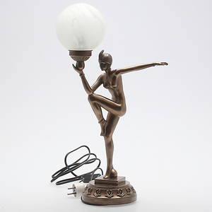 BORDSLAMPA, Art Deco-stil, konstmassaglas, sent 1900-talsamtida.
