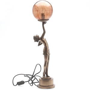BORDSLAMPA, Art Deco-stil, konstmassaglas, sent 1900-talsamtida.