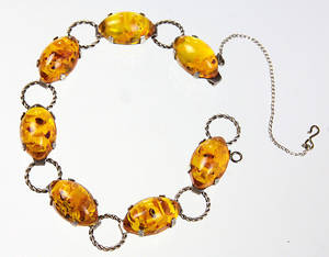 ARMBAND, Bernstein, Fischland, Silber 835.
