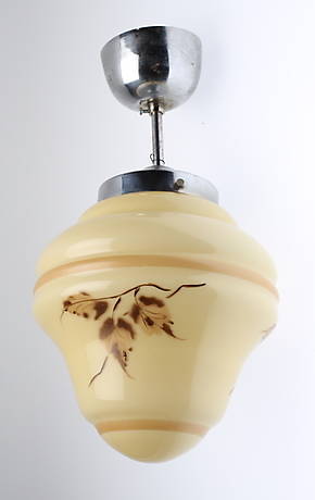 TAKLAMPA, glas och krom, Art Deco.