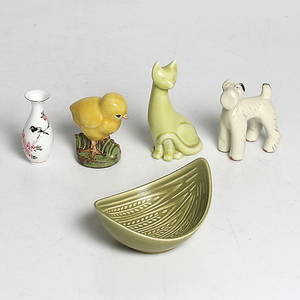 FIGURINER och SKÅL, 5 delar. Bl.a. Lisa Larson, Gunnar Nylund. Gustavsberg, Rörstrand.