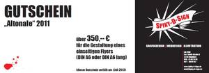 Spiky-D-Sign, Gutschein über die Gestaltung eines Flyers