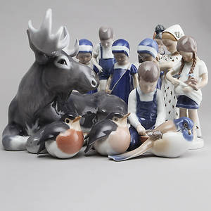 FIGURINER, 12 st, porslin, Royal Copenhagen samt Bing o Gröndahl.