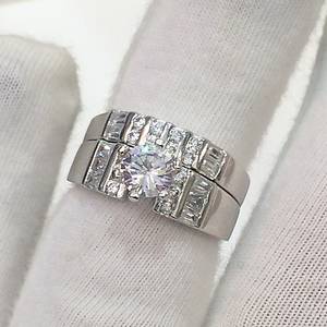 SILVER CZ ENGAGEMENT WEDDING RING SUITE.