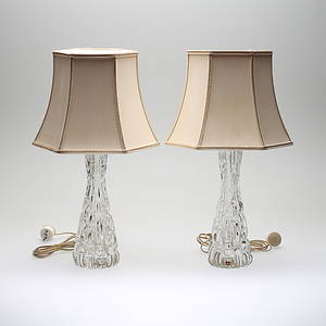BORDSLAMPOR, ett par, glas, modell RD 1477, Carl Fagerlund, Orrefors.
