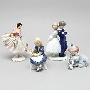 FIGURINER, 4 st. Porslin. Bl a Bing Gröndahl och Lladro.