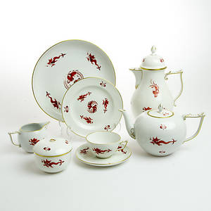 KAFFESERVIS, 37 delar, Röd Drake, Meissen.