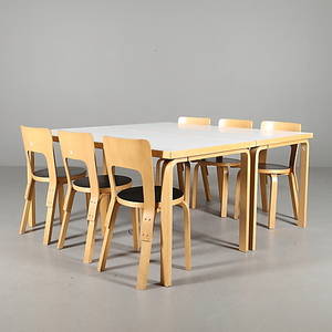 ALVAR AALTO. MATBORD, 2 st, STOLAR, 6 st, Artek, 1900-tal.