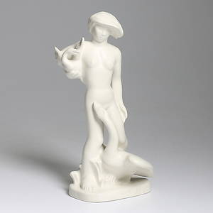 NILS E. HANSSON. Skulptur, Art Deco, Gåslisa, Gefle Porslinsfabrik, signerad och daterad -38.