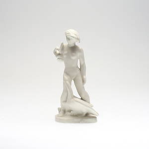 FIGUR, porslin, Leda och svanen, Nils Hansson, Gefle, signerad i godset.