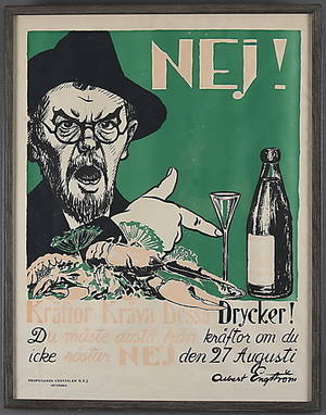 AFFISCH, Kräftor kräva dessa drycker, Albert Engström. 1900-talets första hälft.