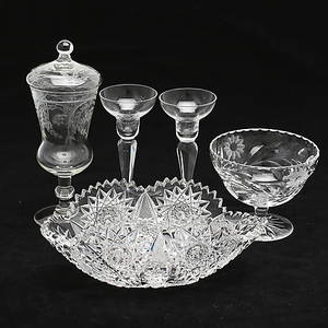 POKAL, LJUSSTAKAR, SKÅLAR, 5 delar, glas, Bohemia, Kosta, Boda.