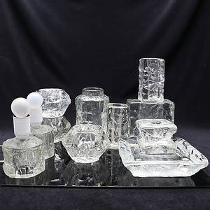 KONSTGLAS, 12 delar, Göte Augustsson, Ruda Glasbruk, 1960-tal.