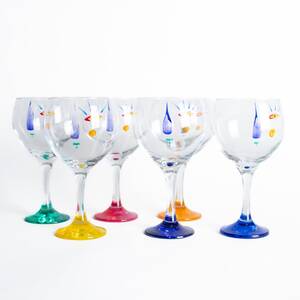 GLAS PÅ FOT, 6 st, handmålad dekor Tommy Persson Barva socken Sörmland