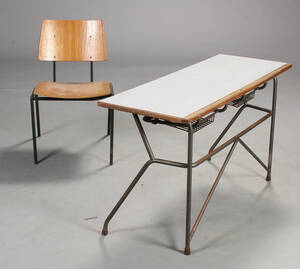 Dansk møbelproducent. Skolebord samt stol, 1960erne 2