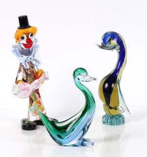 Samling brevpressere af glas Murano figurer. Elefant, pindsvin, klovn mm 10