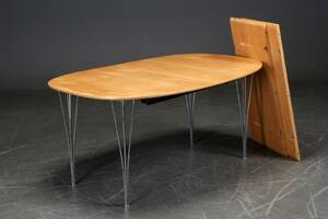 Piet Hein Bruno Mathsson. Super Ellipse spisebord af bøg med udtræk og to tillægsplader 3