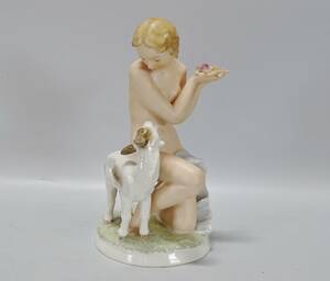 Figurin, Kvinna med killing Hutschenreuther, Selb Bavaria, 1900-talets mitt, Tyskland