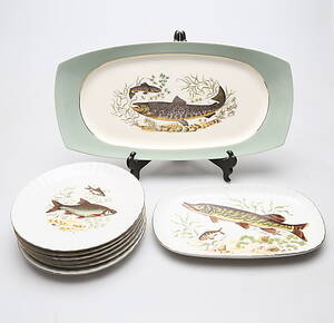 FISKSERVIS, 8 delar, porslin.