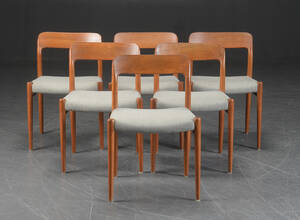 N. O. Møller. Seks stole af teak, model 75 6