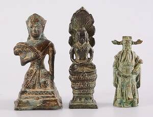 FIGURINER, 3-stycken, brons, Egypten, Kina, mm, 181900-tal.