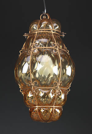 Jacob E. Bang for Holmegaard Ampel, gitterpendel af orange glas