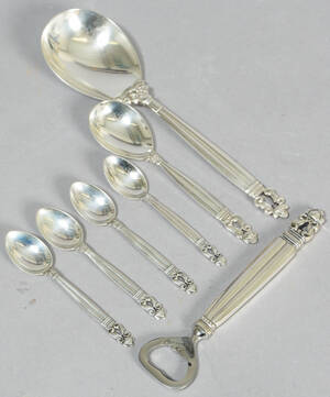 Georg Jensen. Johan Rohde. Konge Acorn. Diverse dele bestik af sterling 7