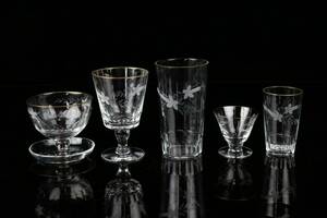 GLASSERVIS, 67 st, etsad dekor, guldkant, Kosta