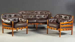 Arne Norell. Ledersofa und Sessel für Coja 3