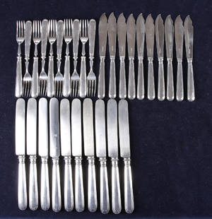 10 bordknive, sølv fiskebestik, sølvplet. 30