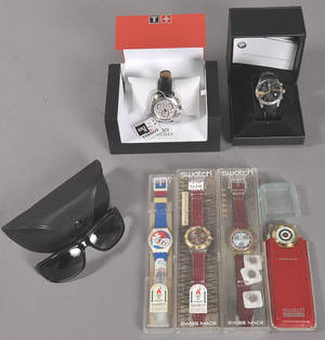 Fire Swatch quartz ure, Tissot quartz herreur, BMW quartz ur samt BMW solbriller. 7